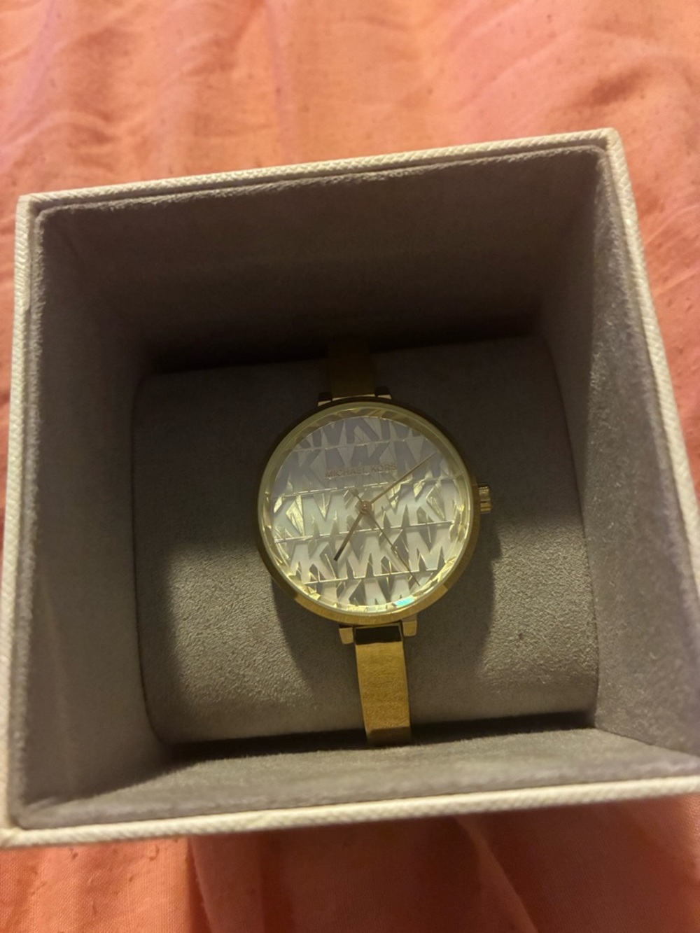 Michael Kors Gold Tone Watch with Tan Leather Strap and Logo Dial